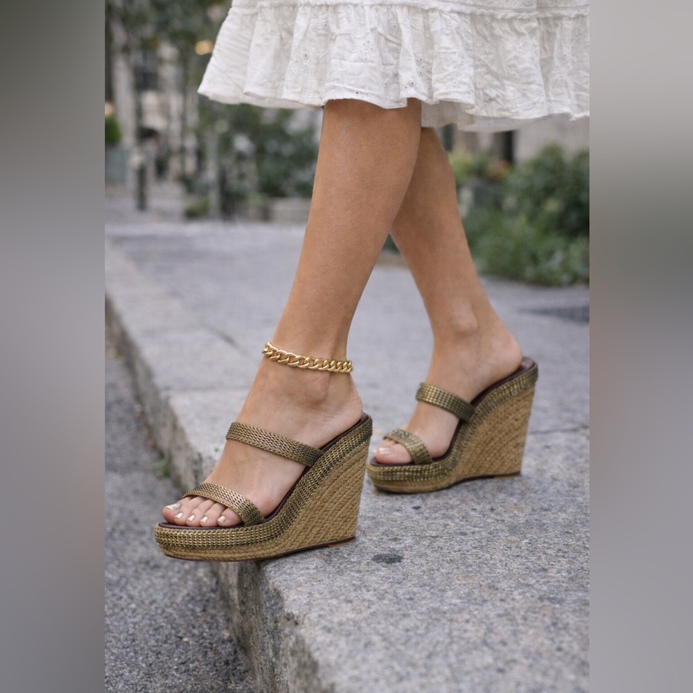 Christian Louboutin Cadena Chainmaille Espadrille Wedge Sandals